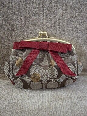 RARE Coach Secret Admiror Kisslock Coin Purse w/Red Hearts and Gold Dots